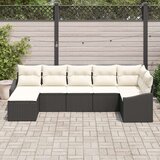 vidaXL 7-delna vrtna jedilna garnitura z blazinami Črn Poly Rattan | Shoptok.si