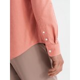 Ombre Men's linen shirt with stand-up collar and pocket REGULAR FIT - pink | Shoptok.si