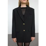 Trendyol Black Oversize Heart Button Blazer Jacket