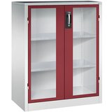 C+P Omara s krilnimi vrati z akrilnim steklom, VxŠxG 1200 x 930 x 500 mm, 2 polici, svetlo sive / rubinasto rdeče barve | Shoptok.si