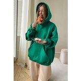 Madmext Green Hooded Rayon Oversized Sweatshirt Cene