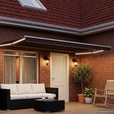 Ručna zlačivna tenda s LED diodama Smeđa i bijela 4 × 3 m | shoptok.hr