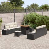  9-dijelni Set Sofa za Vrt s Jastučićima Crna Poli Ratan Akacija | shoptok.hr
