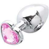 Sunfo metalni analni dildo sa kamenom u obliku srca (srebrno-roza) | shoptok.hr