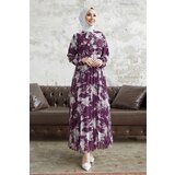 InStyle Diva Neck Belted Pleated Chiffon Dress - Purple | ePonuda.com