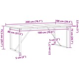  Blagovaonski stol O-oblika 200x100x75,5cm od borovine i čelik | shoptok.hr
