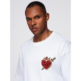 Ombre Men's cotton t-shirt with jewelry applique on chest - off white | Shoptok.si