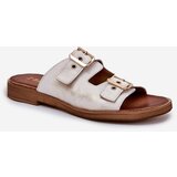 Zazoo Leather Flat Sandals With Buckles 3020 Worn Gold | Shoptok.si