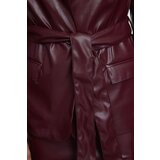 Trendyol Burgundy Faux Leather Belted Woven Blazer Jacket | Eponuda.ba