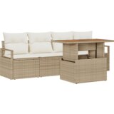 vidaXL 5-dijelni set vrtnih sofa s jastučićima Bež Poli Ratan Akacija, dvosjed vrtna sofa s jastučićima Bež Poli Ratan | shoptok.hr
