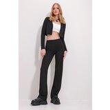 Trend Alaçatı Stili Women's Black Lycra Knitted Crop Cardigan And Palazzo Pants Suit Cene