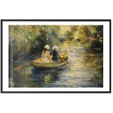  Plakat Boat crossing - painting of two women sailing a boat on a river 90x60 Crni okvir s margom | shoptok.hr