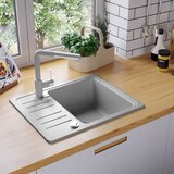 vidaXL Enojno kuhinjsko pomivalno korito iz granita sivo | Shoptok.si
