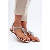 Kesi Women's flat sandals with decorative flower Silver Edoni | shoptok.hr