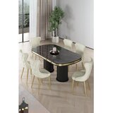 Hanah home trpezarijski set Galya, sto i 6 stolica, ploča u dekoru crnog mermera, zlatne noge, krem tkanina Babyface | Eponuda.com