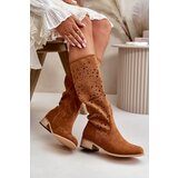 Boto Women's Low Heel Cutout Boots in Faux Suede with Zip Closure Camel Orchides | ePonuda.com