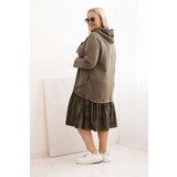 Kesi Włoski Plus Size women's cotton dress with a hood and ruffle khaki | Shoptok.si