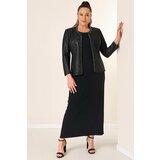 By Saygı Collar Stone Lined Long Crepe Dress Sequin Jacket Plus Size 2 Piece Set Cene