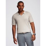 Ombre Men's buttonless polo shirt with classic weave - light grey | Shoptok.si