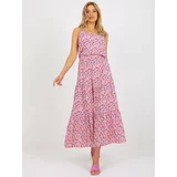 Fashionhunters Pink maxi dress with flowers on hangers SUBLEVEL