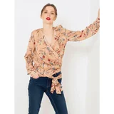 Camaieu Apricot Flowered Wrap Blouse - Women