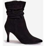 Boto Women's Ankle Boots On Heel With Wrinkled Shaft Eco Suede Zipper Black Ulisse | shoptok.hr