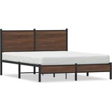 vidaXL Kovinski posteljni okvir z vzglavjem rjavi hrast 140x190 cm Cene