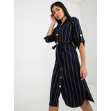 Fashion Hunters Dark blue striped shirt dress with large buttons Cene