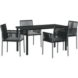 vidaXL 5-delni vrtni jedilni set z blazinami črn poli ratan | Shoptok.si