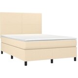  Box spring postelja z vzmetnico LED krem 140x200 cm blago, (20899901) | Shoptok.si