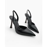 Marjin Women's Stiletto Pointed Toe Open Back Heeled Shoes Mizay Black Cene
