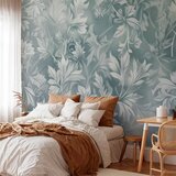  Foto tapeta - Ornaments in Worn Muted Turquoises: Delicate Plant Pattern 98x70 Samoljepljiva | shoptok.hr