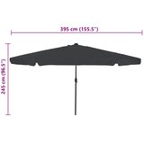  Vrtni suncobran Antracit 395 x 395 x 245 cm Poliester | shoptok.hr