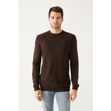 Avva Men's Brown Crew Neck Front Textured Standard Fit Normal Cut Knitwear Sweater cene
