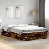 Maison Chic Posteljni okvir - Dvoposteljna postelja - Zakonska postelja s predali dimljen hrast 140x200 cm inž. les, (21695051) | Shoptok.si