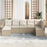 vidaXL 7-delni vrtni kavč set z blazinami Bež Poli Ratan | Shoptok.si