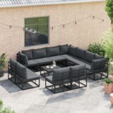 vidaXL Sjedeća garnitura za vrt 12 pcs Crna 70 x 70 x 32 cm Aluminij | shoptok.hr