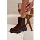 Boto Women's ankle boots with lining with zipper eco suede chocolate Fivienne | Shoptok.si