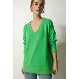 Happiness İstanbul Women's Light Green V-Neck Soft Knitted Sweater Cene