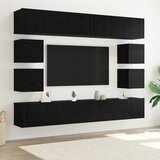 vidaXL komplet 8-delne TV omare stensko montirane iz črnega hrasta inženirski les, stenske TV omare 2 kosa črni hrast 30,5x30x30 cm, TV omare 2 kosa črni hrast 100x30x30 cm inženirski les | Shoptok.si