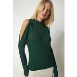 Happiness İstanbul Women's Emerald Green Stand-Up Collar Knitwear Blouse with Decollete