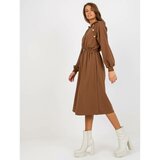 Fashionhunters Brown sweatshirt dress with a hood  cene