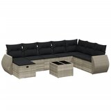 Maison Chic Seti vrtnega pohištva - Vrtna garnitura - Vrtni pohištvo set 9-delna z blazinami sv. siv poli ratan, (21797303) | Shoptok.si