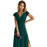 NUMOCO Women's Glittery Long Dress with CRYSTAL Neckline - Green Cene