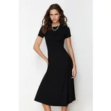 Trendyol Black Flounce Midi Elastic Knitted Dress