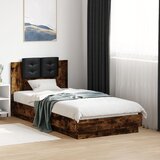 Maison Chic Posteljni okvir - Enojna postelja - Postelja za odrasle z vzglavjem in LED dimljeni hrast 90x190 cm, (21695875) | Shoptok.si