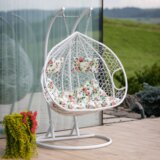 Kondela Viseči stol za dve osebi, bela/vzorec rož, DALVEA 2 NEW | Shoptok.si