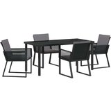 vidaXL 5-dijelni vrtni blagovaonski set s jastučićima Crni Poli Ratan | shoptok.hr