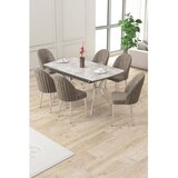 Hanah home trpezarijski set Sim, sto na razvlačenje i 6 stolica, siva ploča Rampla, hromirane noge, kapućino tkanina Babyface | Eponuda.com