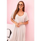 Kesi Włoski Damenkleid aus Viskose mit kurzen Ärmeln und ausgestelltem Saum beige | Shoptok.si